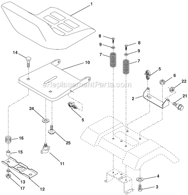 Seat Assembly Diagram and Parts List for PPR20H42STC  Poulan Lawn Tractor