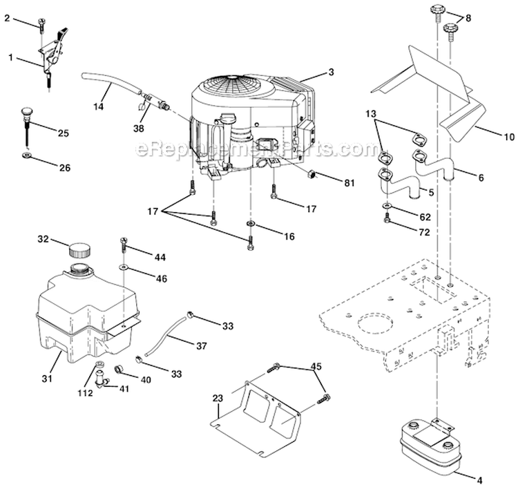 Engine Diagram and Parts List for PPR20H42STC  Poulan Lawn Tractor