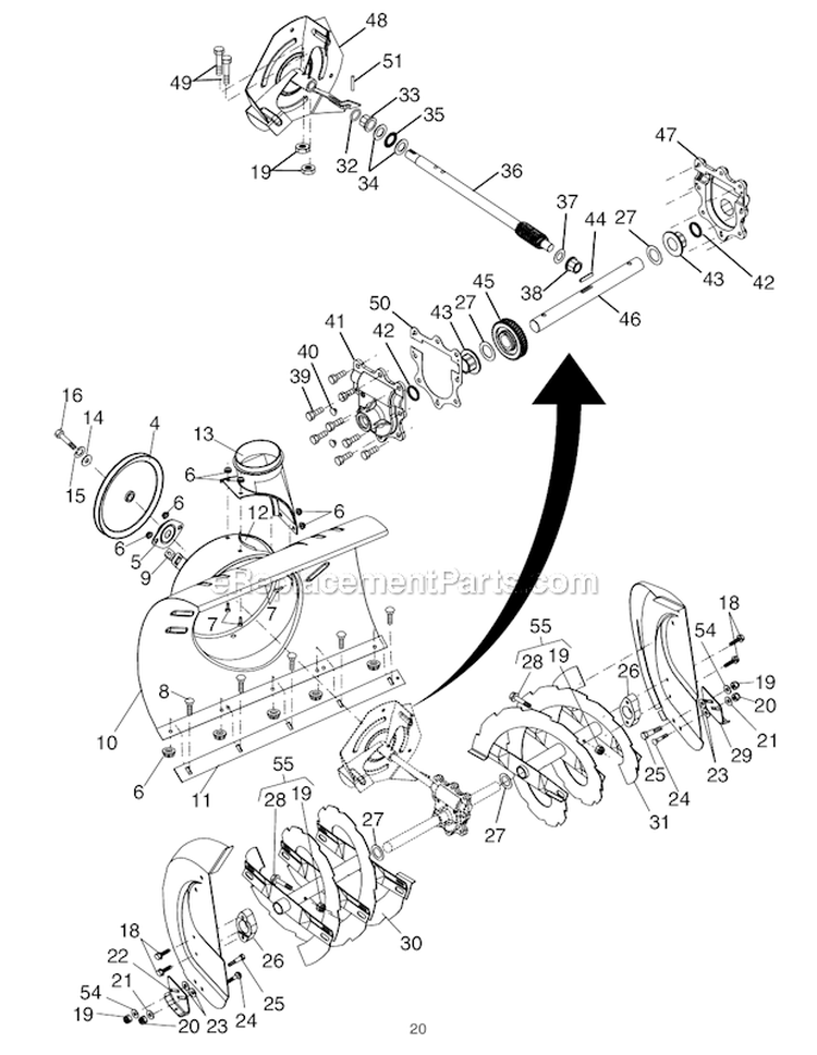 Auger_HousingImpeller_Assembly Diagram and Parts List for PR10527ESA  Poulan Snow Blower