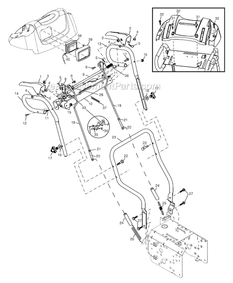 Handles Diagram and Parts List for PR10527ESA  Poulan Snow Blower