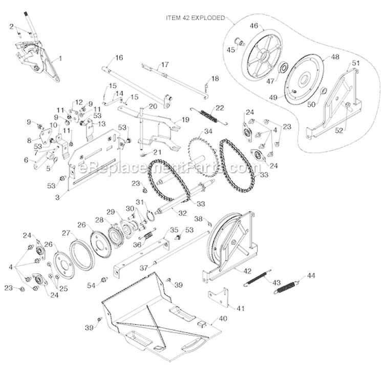 Drive Diagram and Parts List for PR14527ES 96198004702 - 2012-06 Poulan Snow Blower