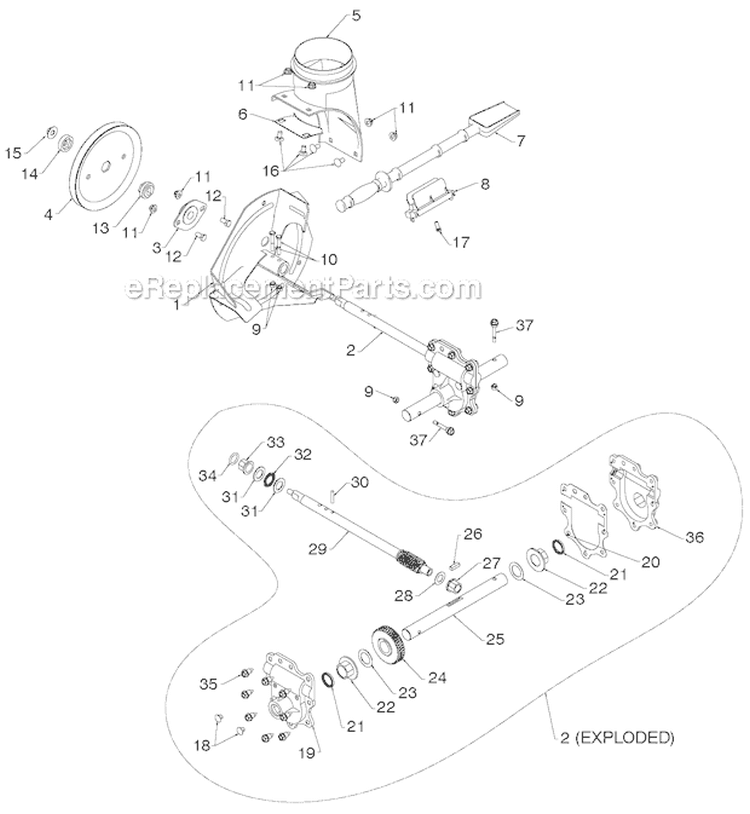 Auger Housing Impeller Diagram and Parts List for PR14527ES 96198004704 - 2012-08 Poulan Snow Blower