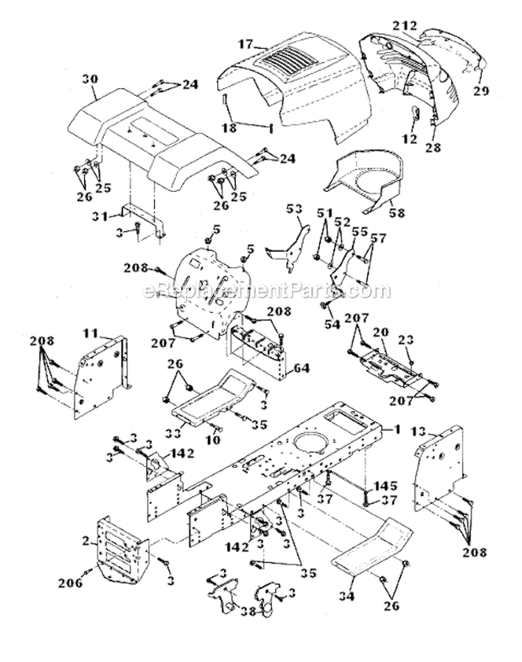 Chassis And Enclosures Diagram and Parts List for PR1742STA  Poulan Lawn Tractor