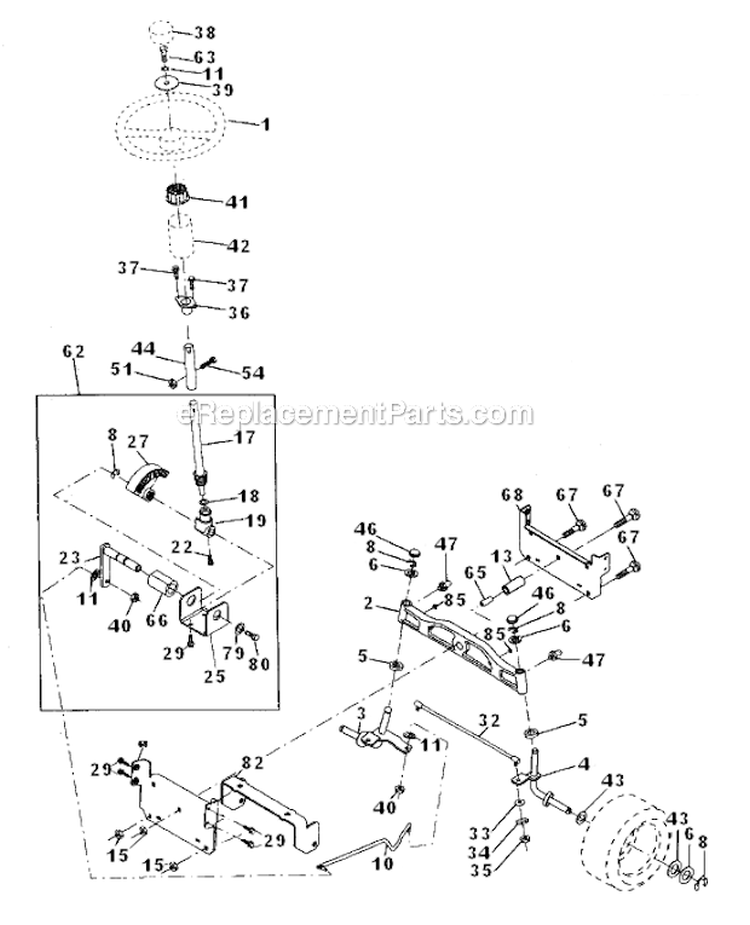 Steering Assembly Diagram and Parts List for PR1742STA  Poulan Lawn Tractor