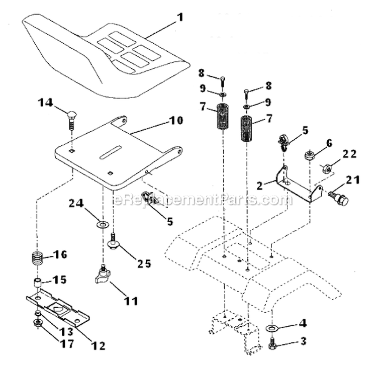 Seat Assembly Diagram and Parts List for PR1742STA  Poulan Lawn Tractor