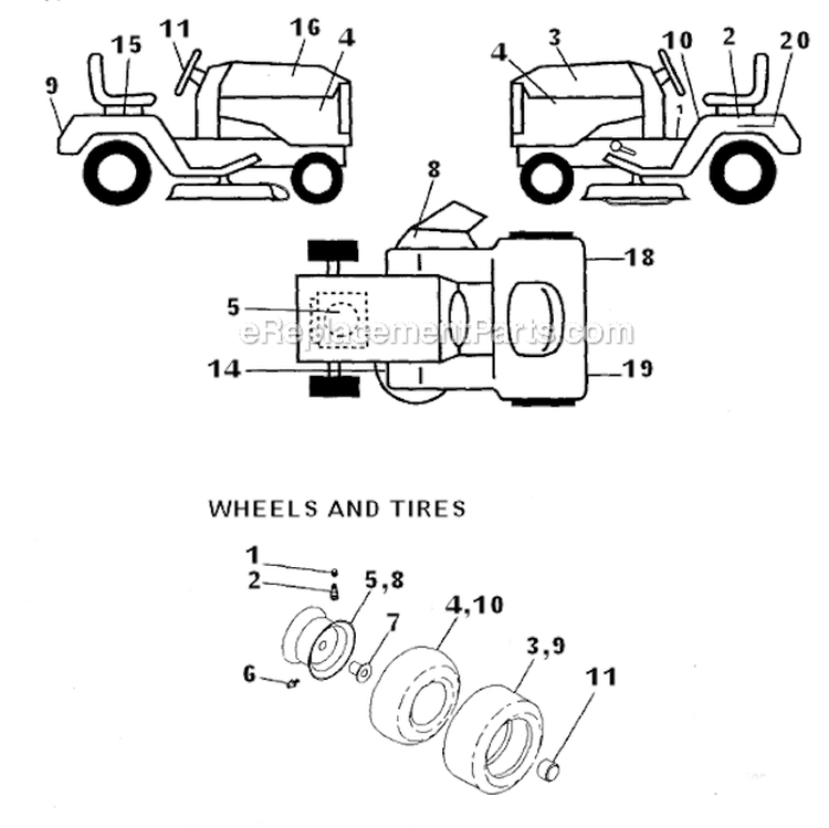 Wheels And Tires Diagram and Parts List for PR1742STA  Poulan Lawn Tractor