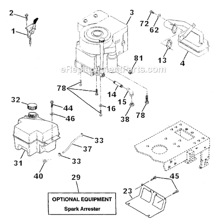 Engine Diagram and Parts List for PR1742STA  Poulan Lawn Tractor