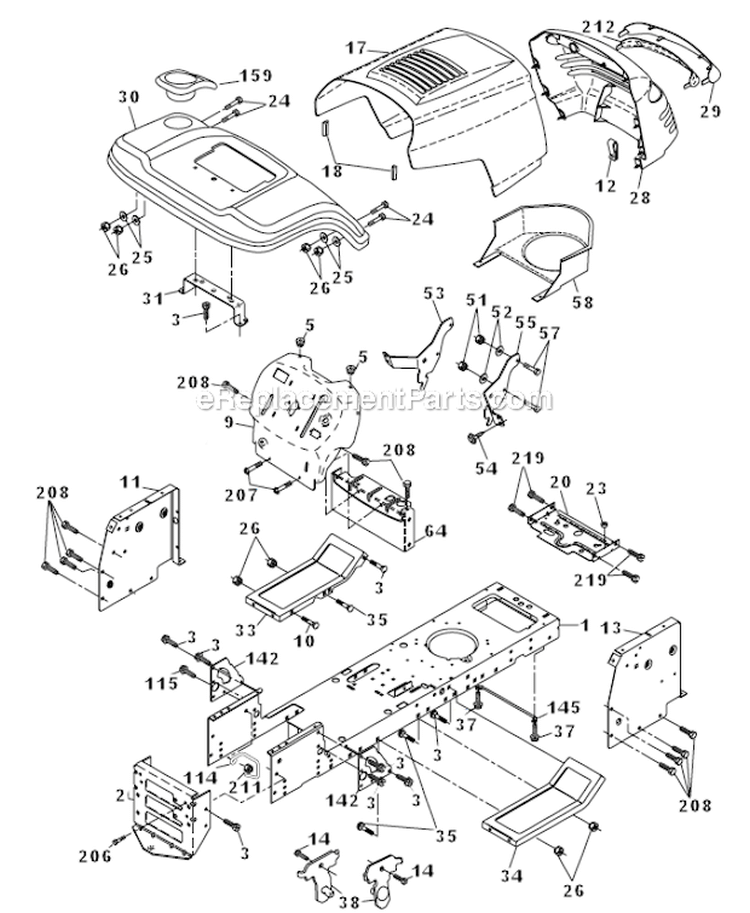 Chassis And Enclosures Diagram and Parts List for PR1842STA  Poulan Lawn Tractor