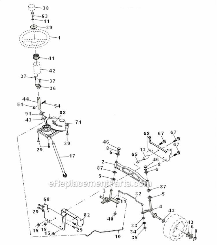 Steering Assembly Diagram and Parts List for PR1842STA  Poulan Lawn Tractor