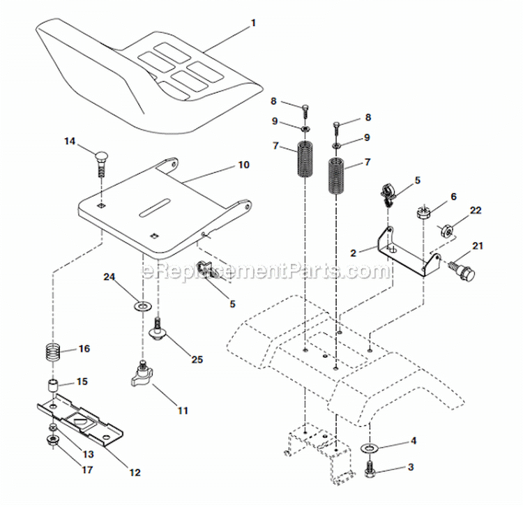 Seat Assembly Diagram and Parts List for PR1842STA  Poulan Lawn Tractor