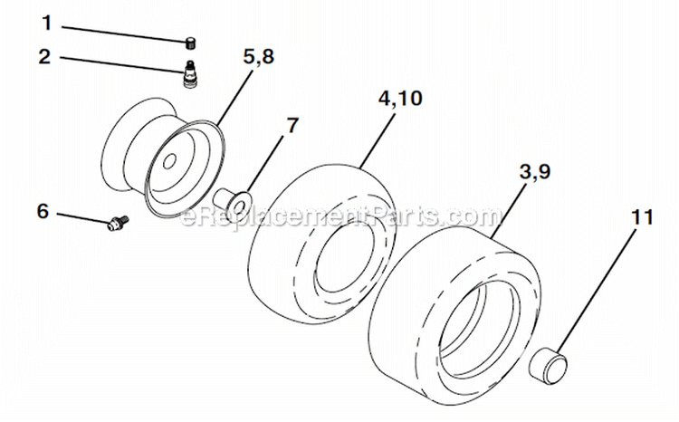 Wheels And Tires Diagram and Parts List for PR1842STA  Poulan Lawn Tractor