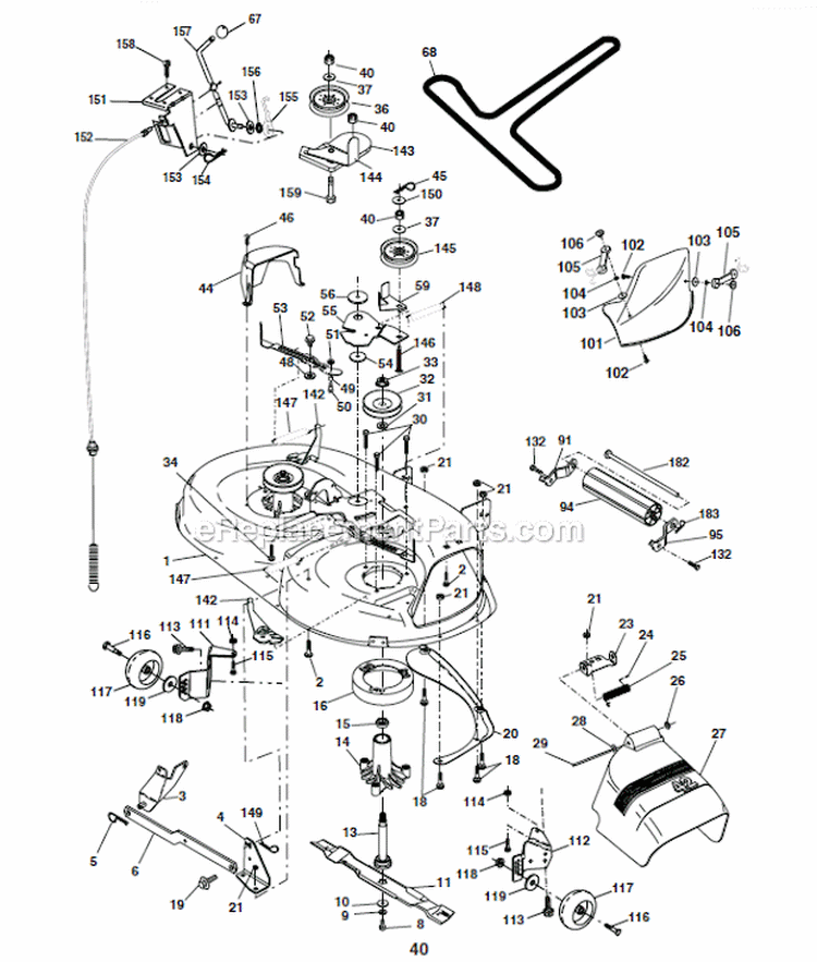 Mower Deck Diagram and Parts List for PR1842STA  Poulan Lawn Tractor