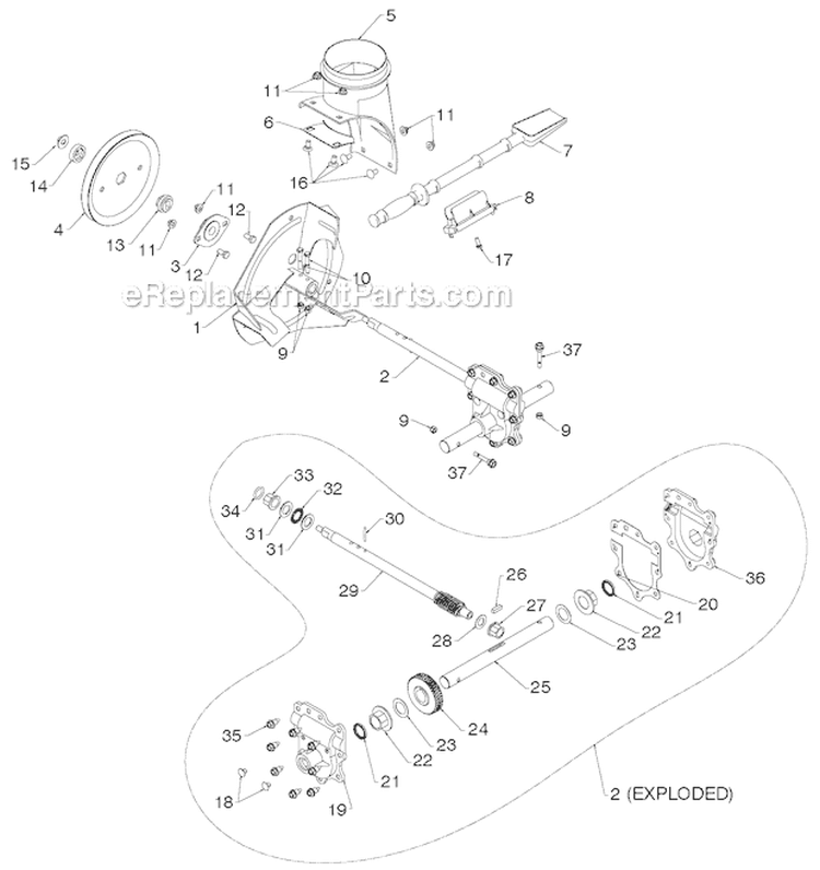 Auger Housing Impeller Diagram and Parts List for PR18530ES 96198004902 - 2012-07 Poulan Snow Blower