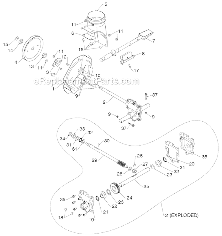 Auger Housing Impeller Diagram and Parts List for PR18530ES 96198004904 - 2012-08 Poulan Snow Blower