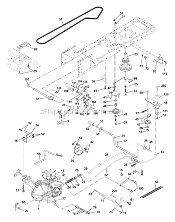 Drive Diagram and Parts List for PR185H42STA 2000 Poulan Lawn Tractor