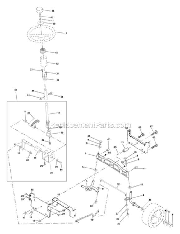 Steering_Assembly Diagram and Parts List for PR185H42STA 2000 Poulan Lawn Tractor