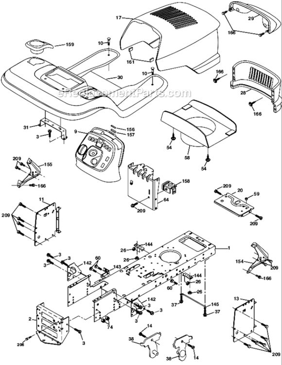 Chassis_And_Enclosures Diagram and Parts List for PR25PH48STA  Poulan Lawn Tractor