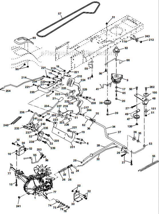 Drive Diagram and Parts List for PR25PH48STA  Poulan Lawn Tractor