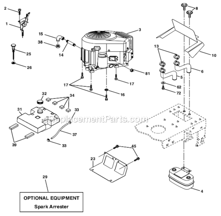 Engine Diagram and Parts List for PR25PH48STA  Poulan Lawn Tractor