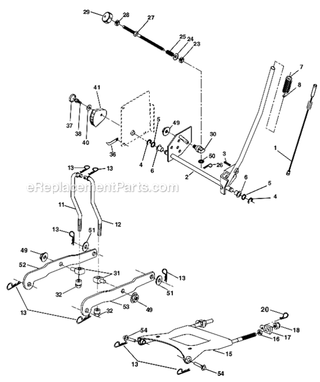Mower_Lift Diagram and Parts List for PR25PH48STA  Poulan Lawn Tractor