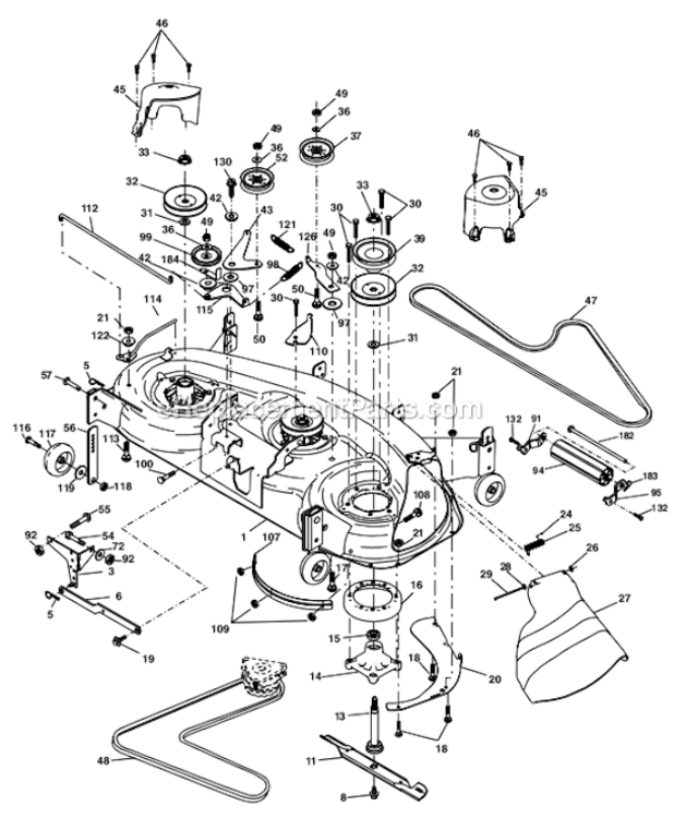 Mower_Deck Diagram and Parts List for PR25PH48STB  Poulan Lawn Tractor