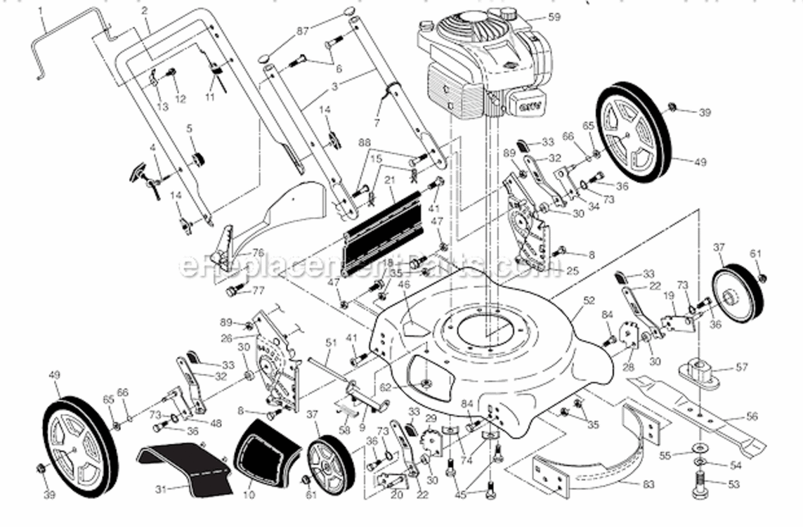 Page A Diagram and Parts List for PR500N21SH 96112012403 Poulan Lawn Mower