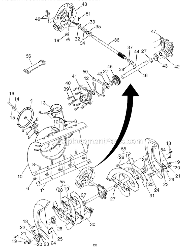 Auger_HousingImpeller_Assembly Diagram and Parts List for PR524  Poulan Snow Blower