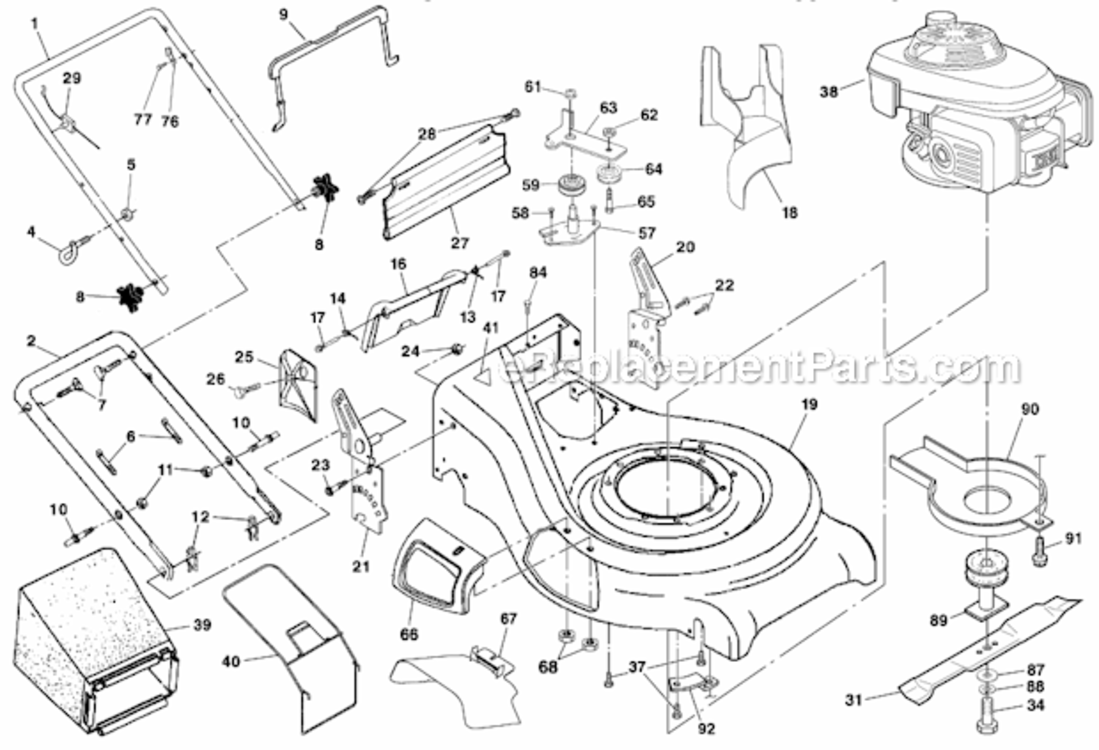 Page A Diagram and Parts List for PR55R21AG  Poulan Lawn Mower