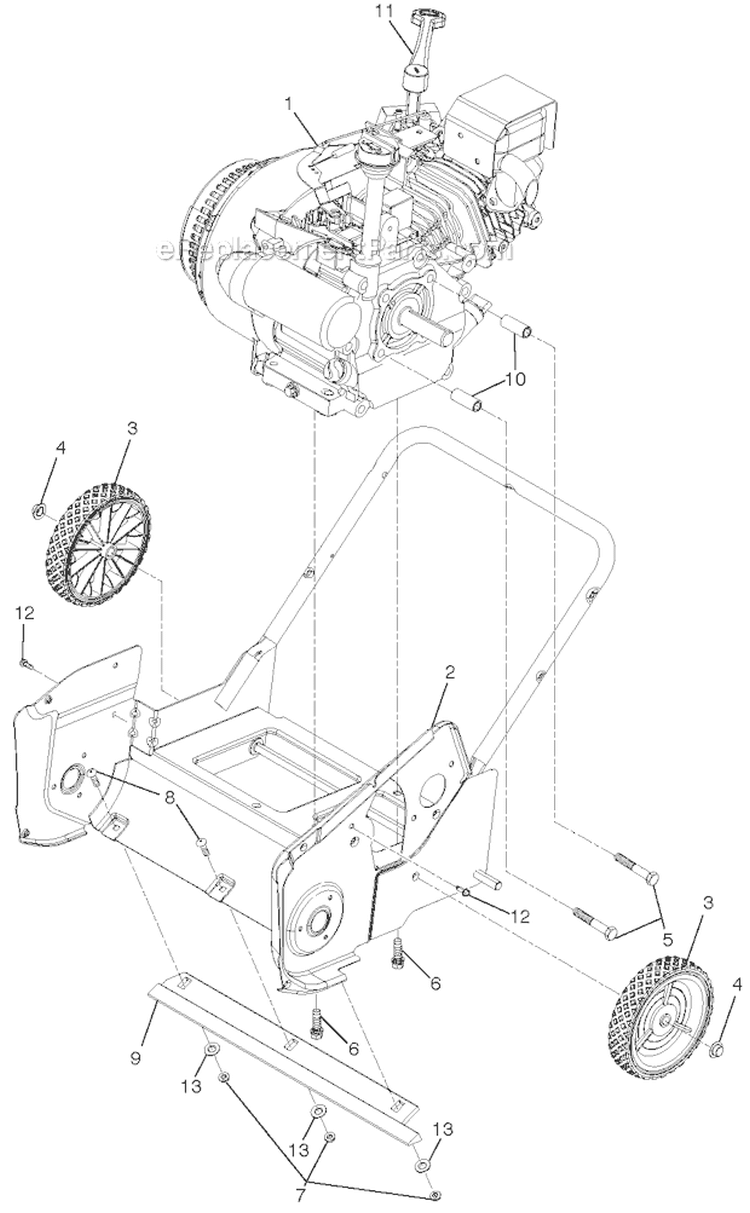Frame Diagram and Parts List for PR621 96182000301 - 2011-06 Poulan Snow Blower