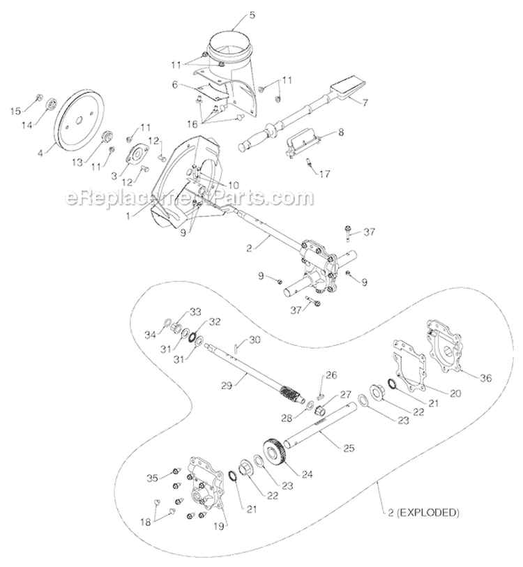 Auger Housing Impeller Diagram and Parts List for PR627ES 96192003803 - 2012-08 Poulan Snow Blower