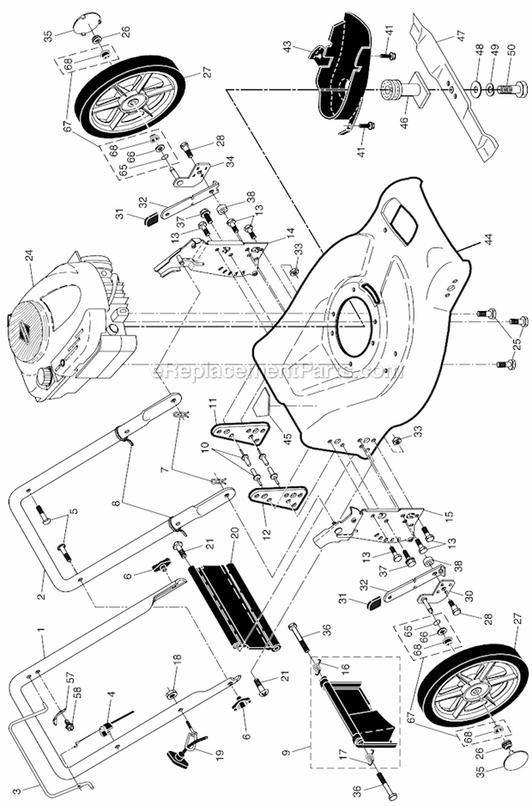 Page A Diagram and Parts List for PR675Y21RHP 96142000901 Poulan Lawn Mower