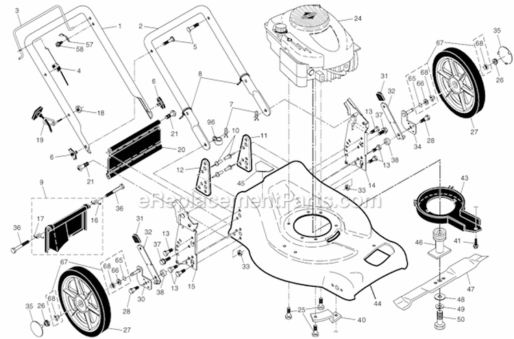 Page A Diagram and Parts List for PR675Y21RHP 96142000902 Poulan Lawn Mower