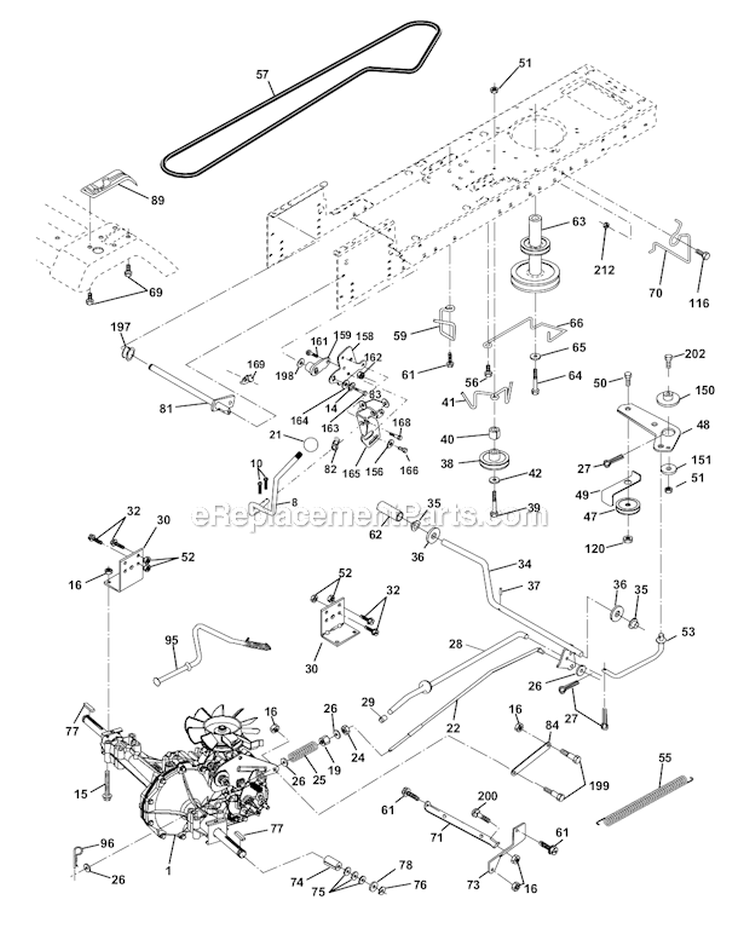 Drive Diagram and Parts List for PRK17H42STB  Poulan Lawn Tractor