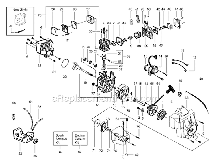 Page B Diagram and Parts List for PT7000  Poulan Trimmer