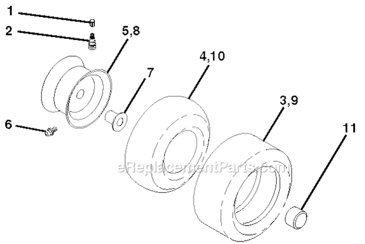 Wheels  Tires Diagram and Parts List for PXT12538 96016002200 Poulan Lawn Tractor