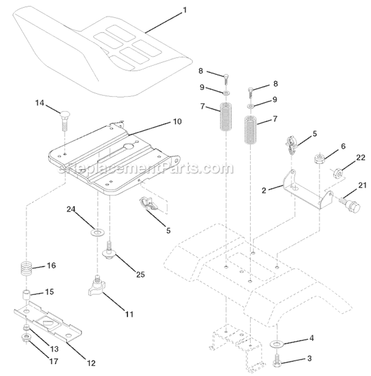 Seat Assembly Diagram and Parts List for PXT12538 96016002200 Poulan Lawn Tractor