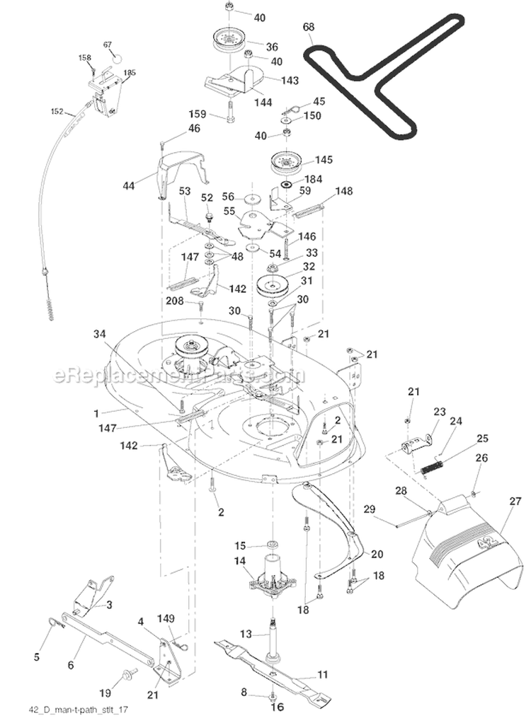 Mower Deck Diagram and Parts List for PXT12538 96016002200 Poulan Lawn Tractor