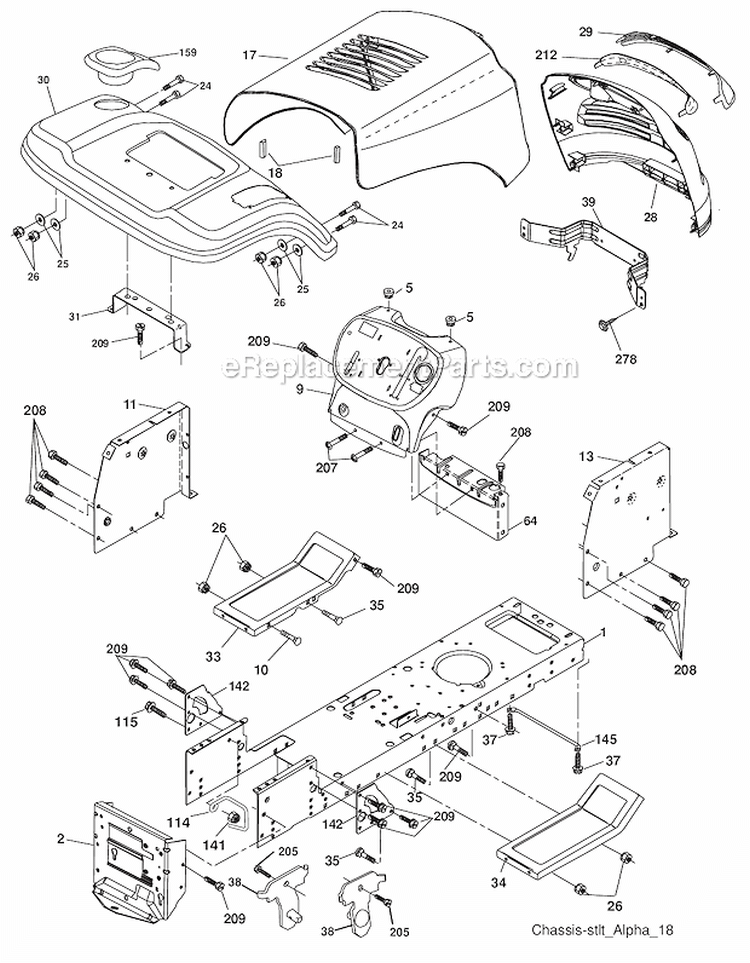 Chassis_And_Enclosures Diagram and Parts List for PXT175G42  Poulan Lawn Tractor
