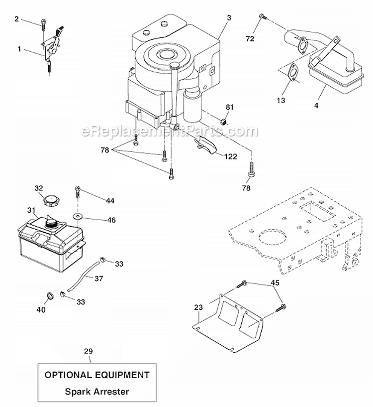 Engine Diagram and Parts List for PXT175G42  Poulan Lawn Tractor