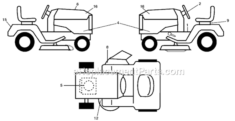 Decals Diagram and Parts List for PXT195G42 96046002202 Poulan Lawn Tractor