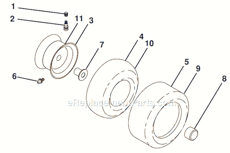 Wheels And Tires Diagram and Parts List for PXT195G42 96046002202 Poulan Lawn Tractor