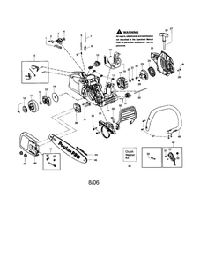 Chassis/Bar/Handle Diagram and Parts List for PPB3416 TYPE 1 Poulan Chainsaw