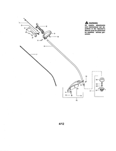 Drive Shaft/Handle/Shield Diagram and Parts List for P1500 TYPE 2 Poulan Trimmer