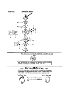 Carburetor's And Service Note Diagram and Parts List for 220 TYPE 4 Poulan Chainsaw