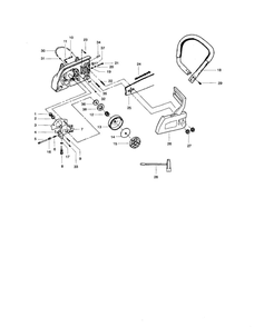 Handle/Clutch/Chain/Bar Diagram and Parts List for 380  Poulan Chainsaw