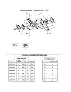Carburetor / Optional Bars And Chains Diagram and Parts List for 380  Poulan Chainsaw