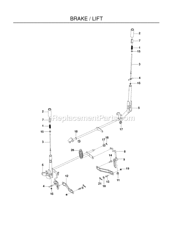 Brake Rear Mower Lift Diagram and Parts List for 966681901 541ZX Poulan Lawn Mower