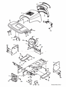 Chassis Diagram and Parts List for 96012003800  Poulan Lawn Tractor