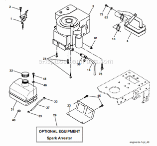 Engine Diagram and Parts List for 96012003800  Poulan Lawn Tractor