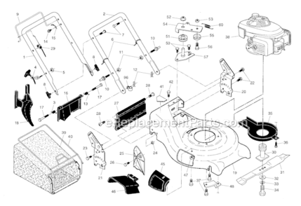 Engine_Housing_Handle Diagram and Parts List for 961420032  Poulan Lawn Mower